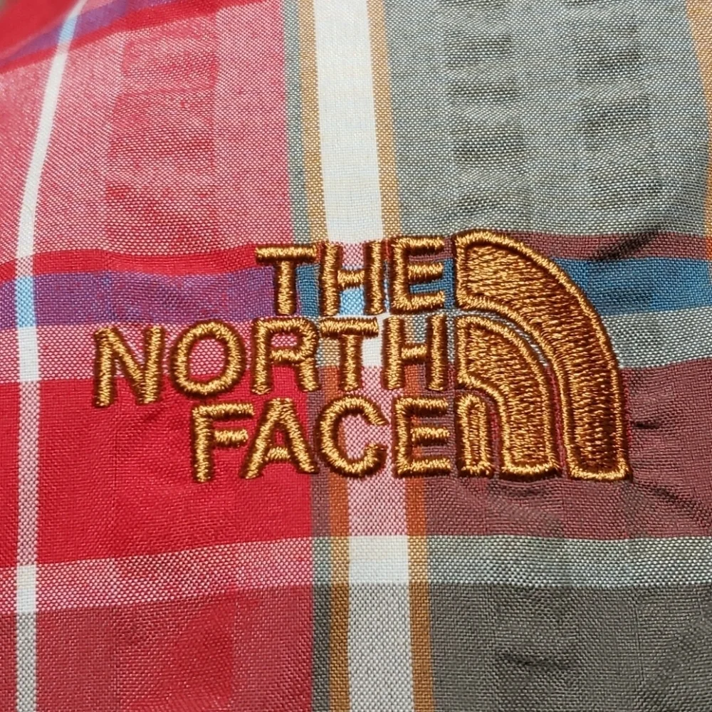 The north face red tan plaid short sleeve shirt